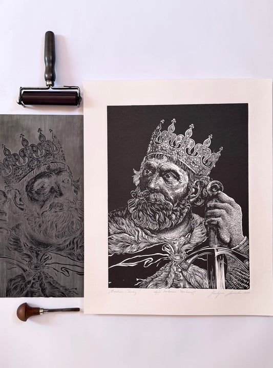 Linoryt pt. „Bolesław Chrobry" 40x50 cm