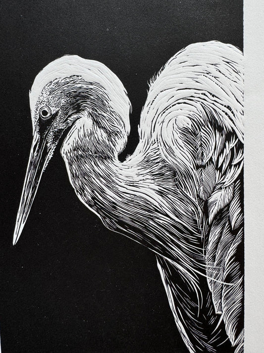 Linoryt pt. „Złota czapla" 30x40 cm