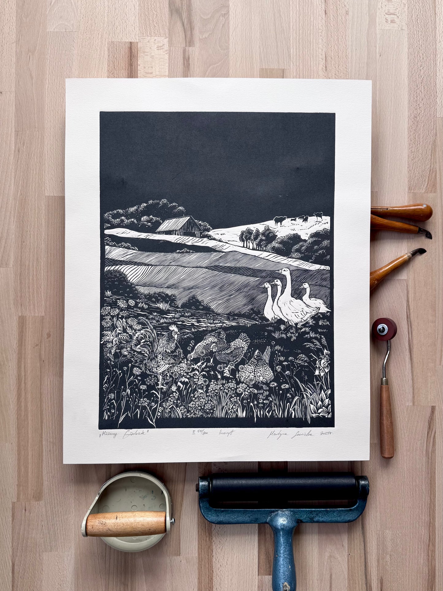 Linoryt pt. "Mazury Garbate" 40x50 cm